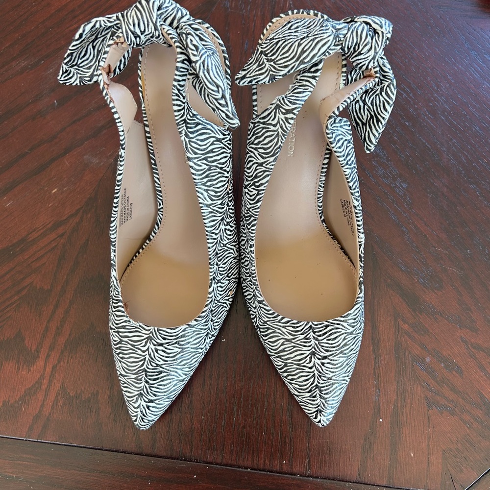 Zebra Print Pointed Toe Tie-Ankle Flats - Women
